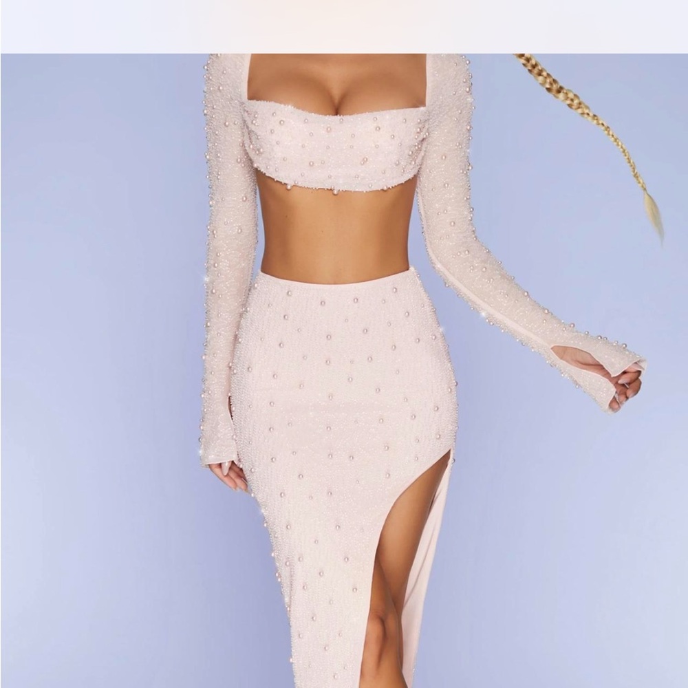 Oh Polly Pink Embellished Two Piece Set Dress